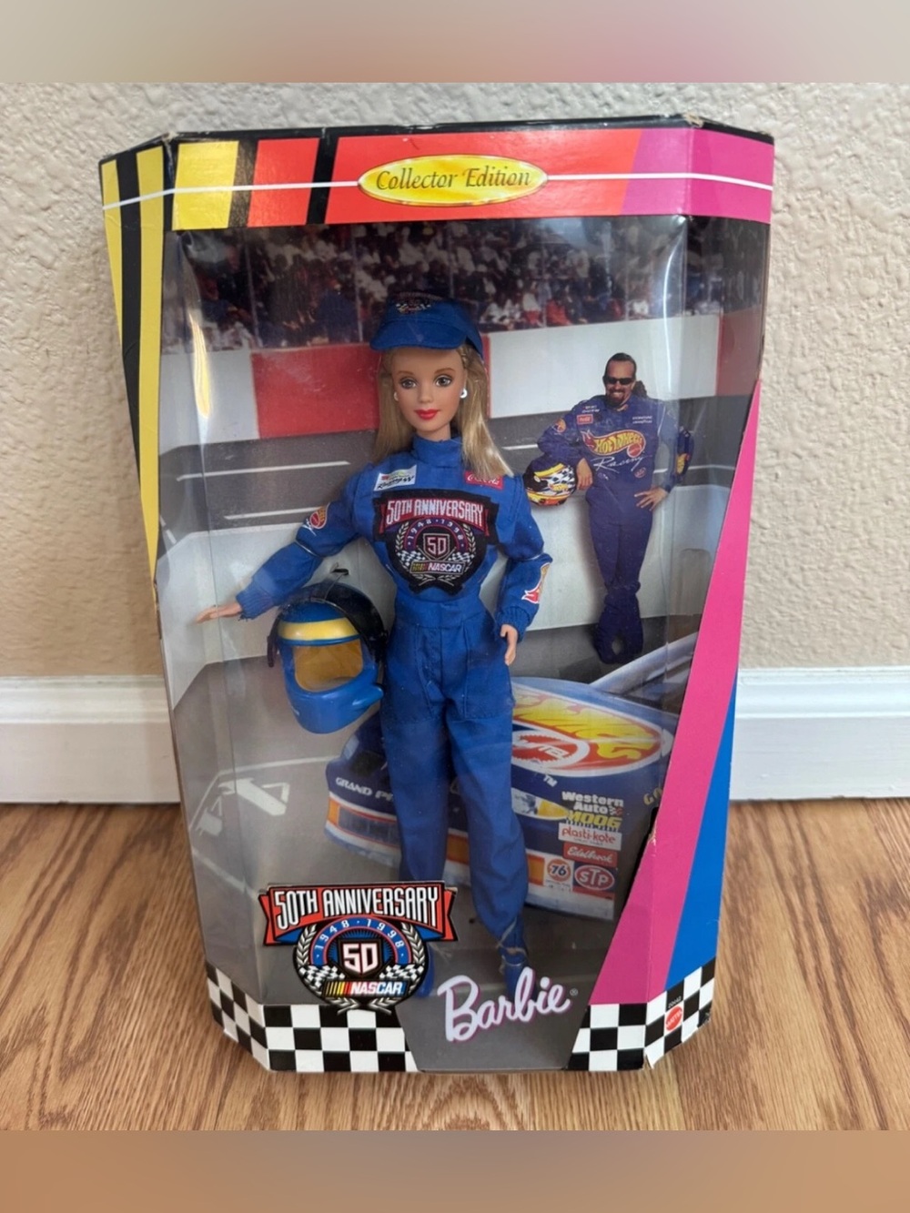 NEW IN BOX 1998 Barbie 50th Anniversary NASCAR Driver Doll - Blue Race Suit